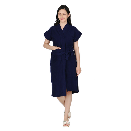 Soft & Absorbent Bathrobe for Women – Comfortable Spa & Lounge Wear (Navy)