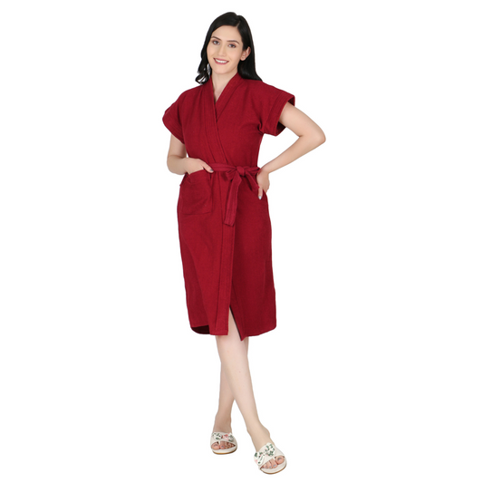 Soft & Absorbent Bathrobe for Women – Comfortable Spa & Lounge Wear (Maroon)
