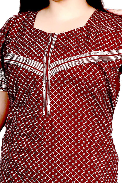 Cotton Feeding Maxi for Women, Night Dress – Comfortable & Stylish Maternity Wear (Maroon)