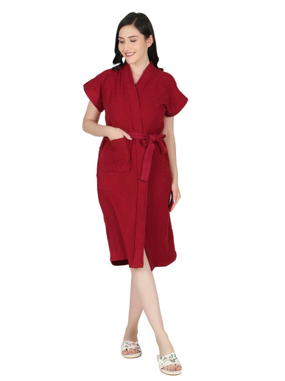 Soft & Absorbent Bathrobe for Women – Comfortable Spa & Lounge Wear (Maroon)