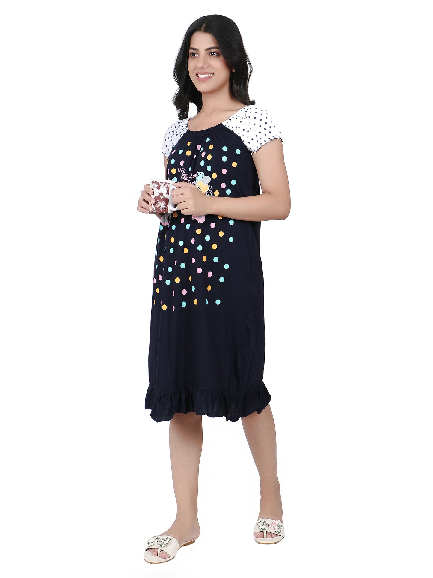 Mini Mouse Cartoon Printed Cotton Casual Short Nighty for Girls & Women – Cute & Comfortable Sleepwear