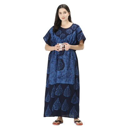 Printed Cotton Kaftan Maxi for Women – Comfortable & Stylish Lounge Wear (Ryl Blue/ Nvy Blue)
