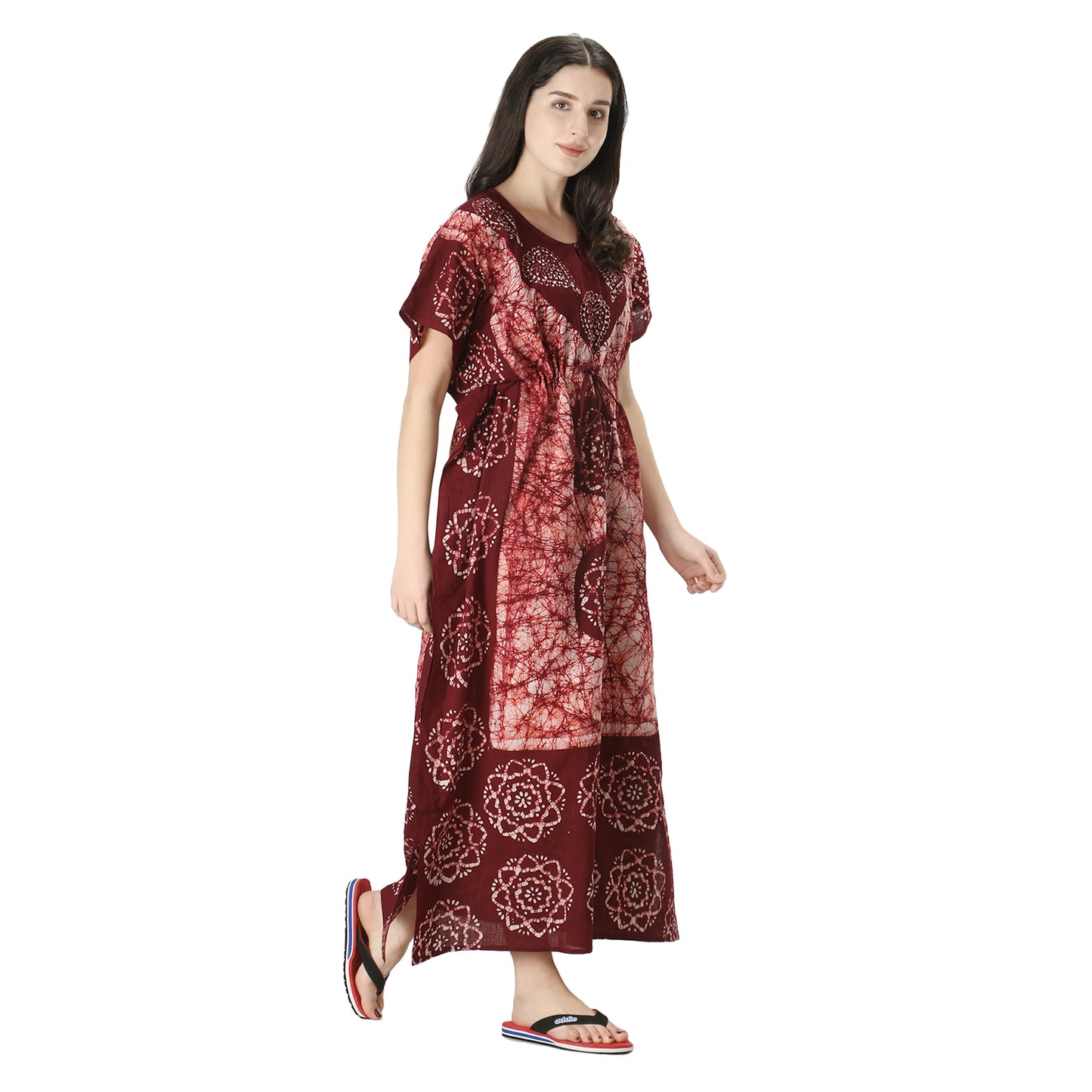 Printed Cotton Kaftan Maxi for Women – Comfortable & Stylish Lounge Wear (Light Brown)