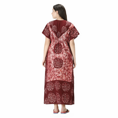 Printed Cotton Kaftan Maxi for Women – Comfortable & Stylish Lounge Wear (Light Brown)