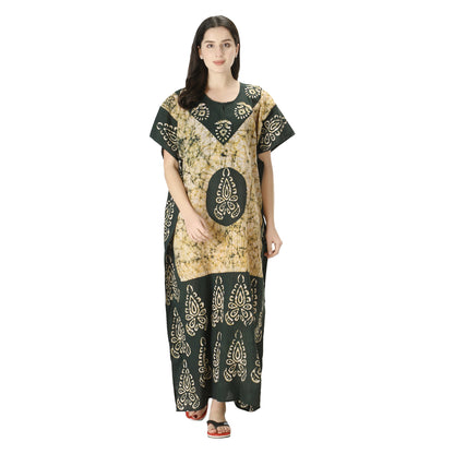 Printed Cotton Kaftan Maxi for Women – Comfortable & Stylish Lounge Wear (Mehndi Green)