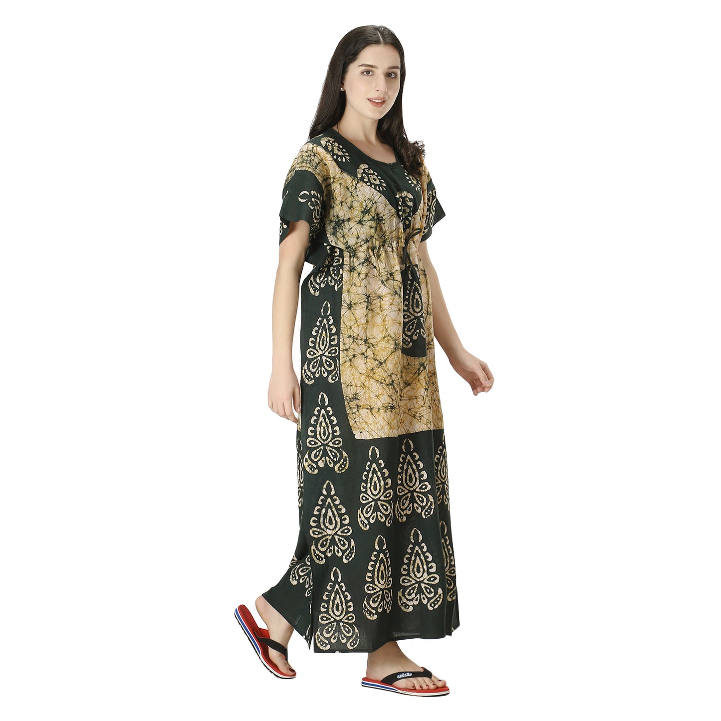 Printed Cotton Kaftan Maxi for Women – Comfortable & Stylish Lounge Wear (Mehndi Green)