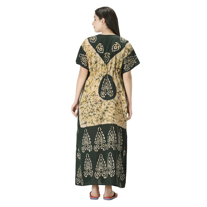 Printed Cotton Kaftan Maxi for Women – Comfortable & Stylish Lounge Wear (Mehndi Green)