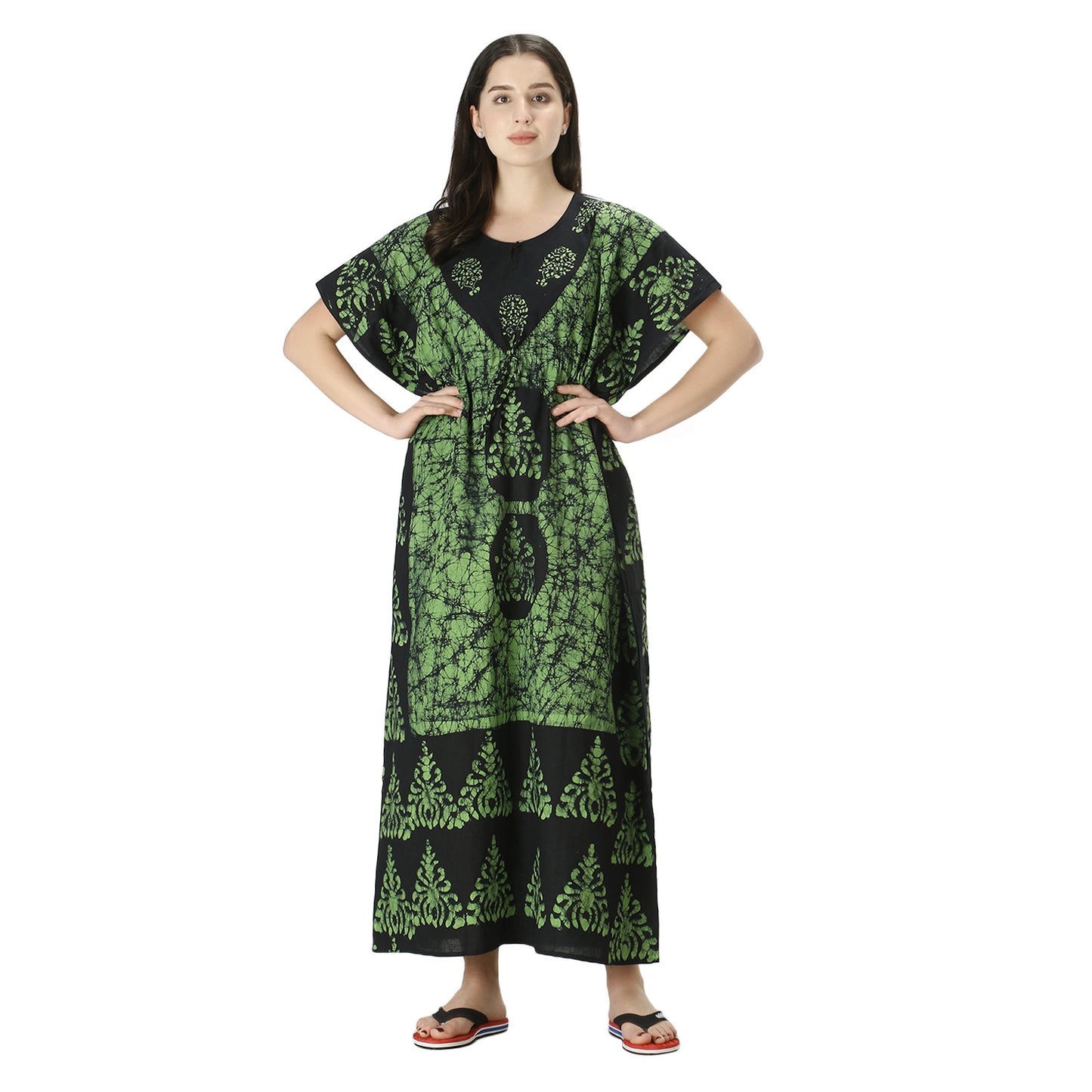 Printed Cotton Kaftan Maxi for Women – Comfortable & Stylish Lounge Wear (Green)