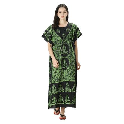 Printed Cotton Kaftan Maxi for Women – Comfortable & Stylish Lounge Wear (Green)