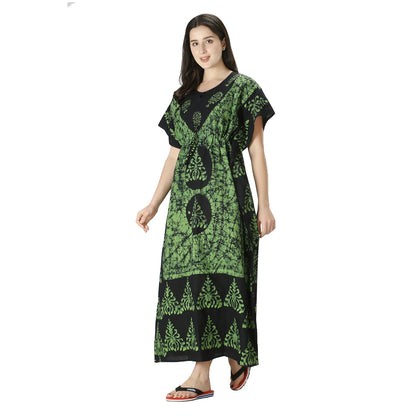 Printed Cotton Kaftan Maxi for Women – Comfortable & Stylish Lounge Wear (Green)