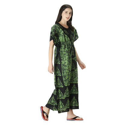 Printed Cotton Kaftan Maxi for Women – Comfortable & Stylish Lounge Wear (Green)