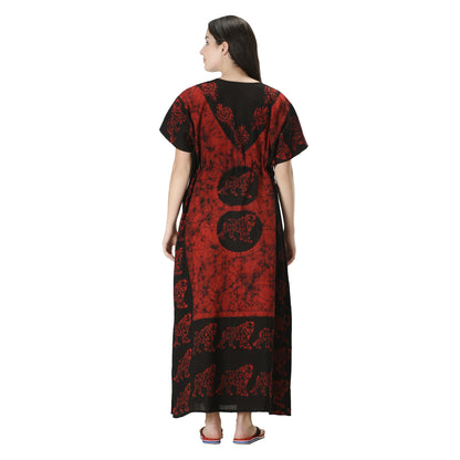 Printed Cotton Kaftan Maxi for Women – Comfortable & Stylish Lounge Wear (Black Maron)