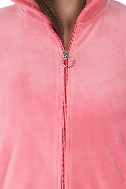 Velvet Winter Night Dress Suit – Cozy Top & Pajama Set | Warm Winter Tracksuit for Women (Pink)