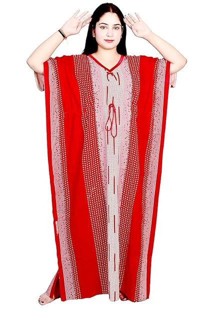 Cotton Printed Kaftan Maxi for Women – Comfortable & Stylish Lounge Wear (Red)