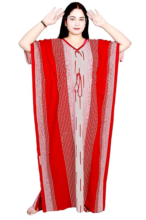 Cotton Printed Kaftan Maxi for Women – Comfortable & Stylish Lounge Wear (Red)
