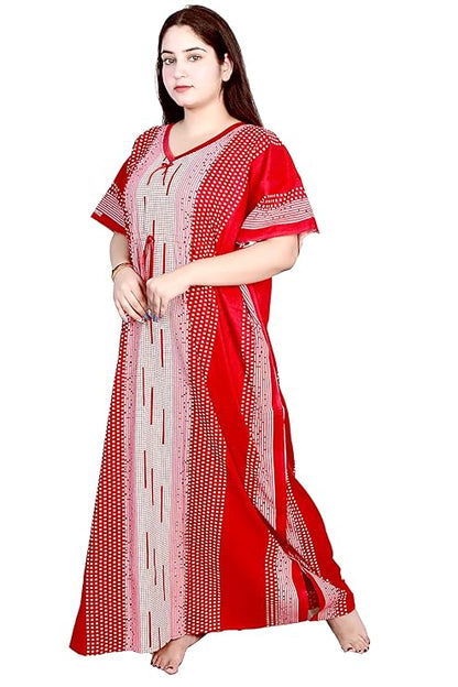 Cotton Printed Kaftan Maxi for Women – Comfortable & Stylish Lounge Wear (Red)