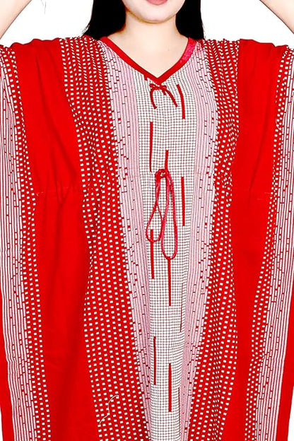 Cotton Printed Kaftan Maxi for Women – Comfortable & Stylish Lounge Wear (Red)